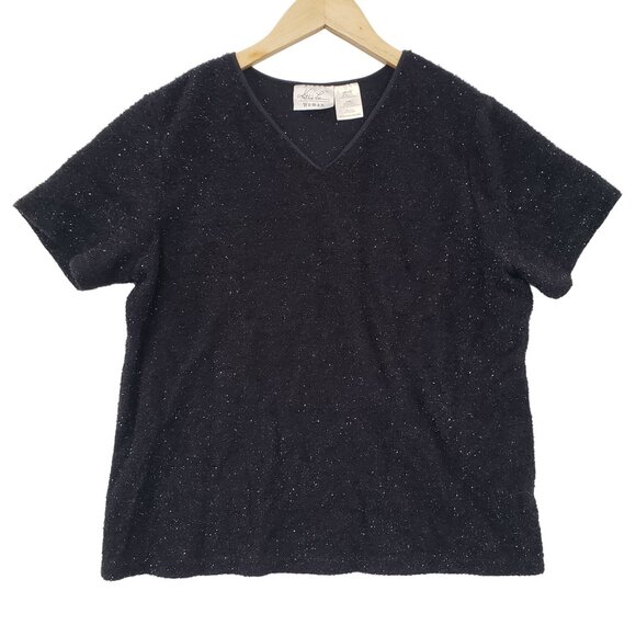 Vintage Kathie Lee Womens V Neck Black Metallic Knit Top Party Glam Sparkly Y2K - Picture 1 of 6